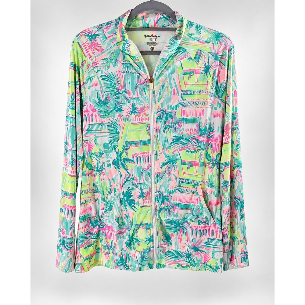 Lilly Pulitzer Luxletic Tropical Full Zip Jacket M 17" Pit-to-Pit